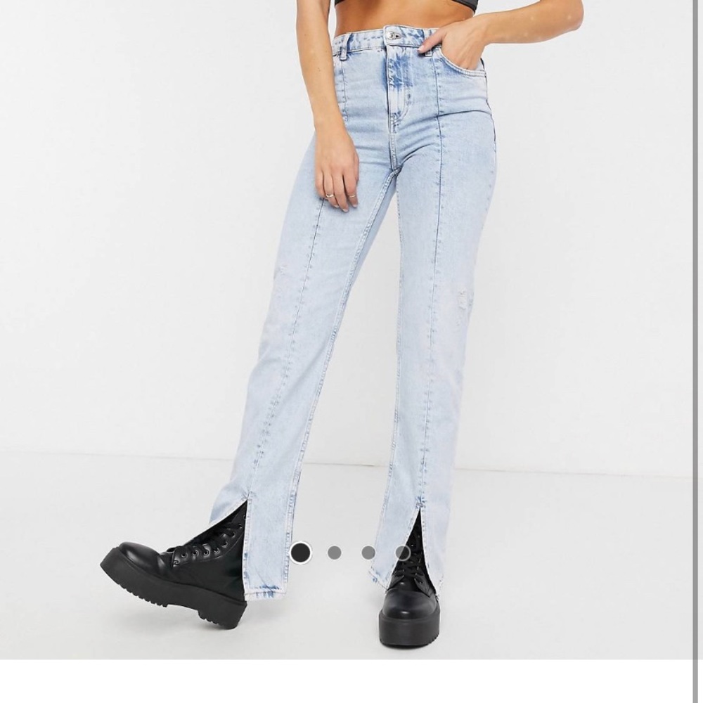 High rise straight jeans.